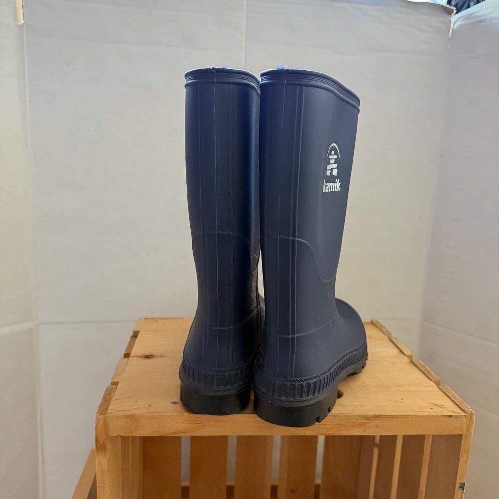 Kamik Boys Size 4 Navy Black Waterproof Rubber Knee High Outdoor Rain Boots - Picture 7 of 14